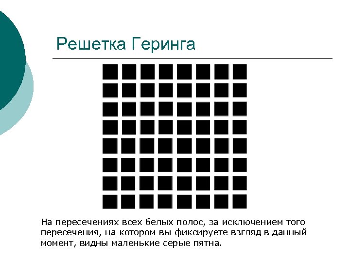 Решетка Геринга На пересечениях всех белых полос, за исключением того пересечения, на котором вы