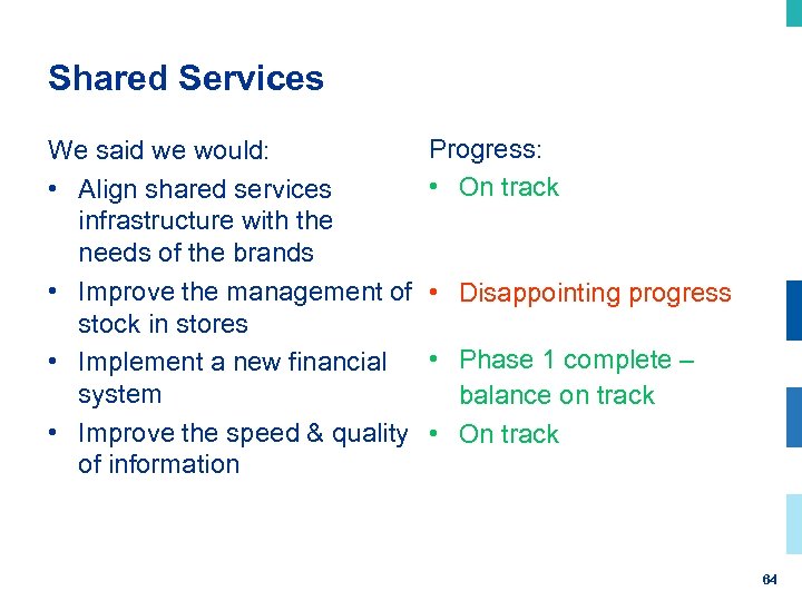 Shared Services We said we would: • Align shared services infrastructure with the needs