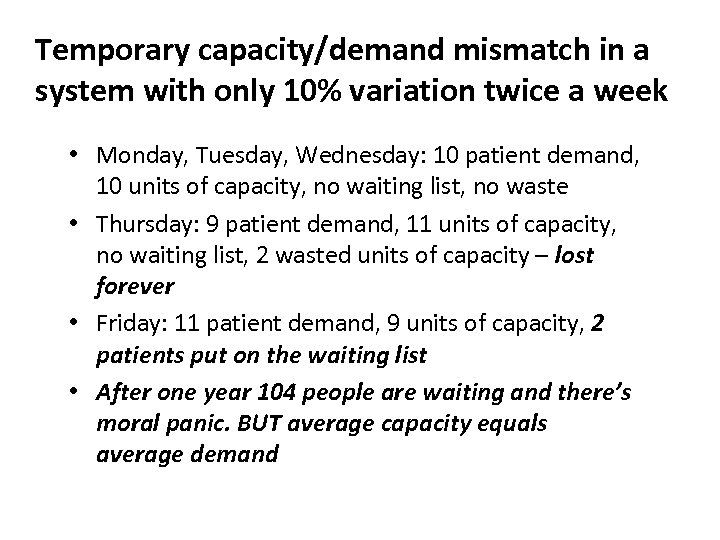 Temporary capacity/demand mismatch in a system with only 10% variation twice a week •