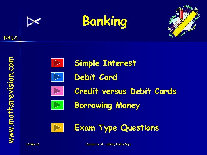 Banking www. mathsrevision. com N 4 LS Simple Interest Debit Card Credit versus Debit