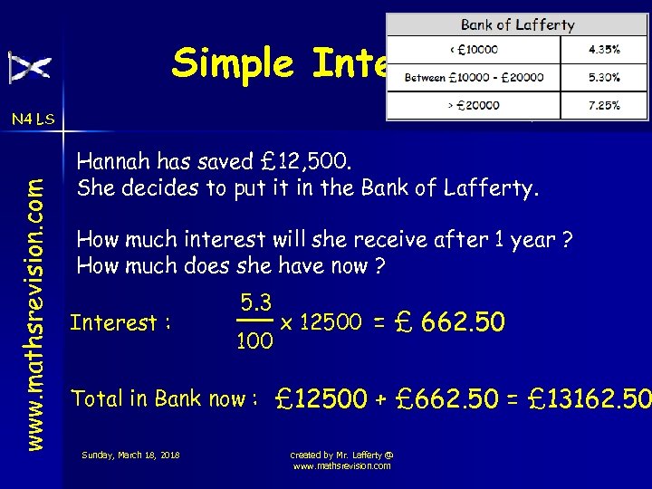 Simple Interest www. mathsrevision. com N 4 LS Hannah has saved £ 12, 500.
