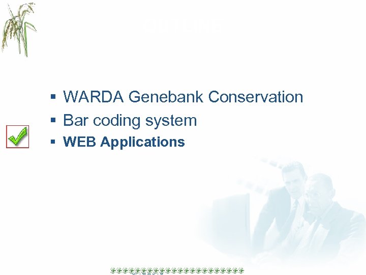 OUTLINE § WARDA Genebank Conservation § Bar coding system § WEB Applications 3/18/2018 