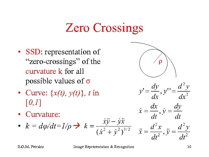 Zero Crossings • SSD: representation of “zero-crossings” of the curvature k for all possible