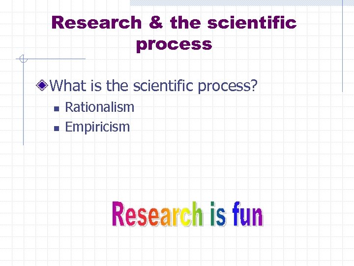 Research & the scientific process What is the scientific process? n n Rationalism Empiricism
