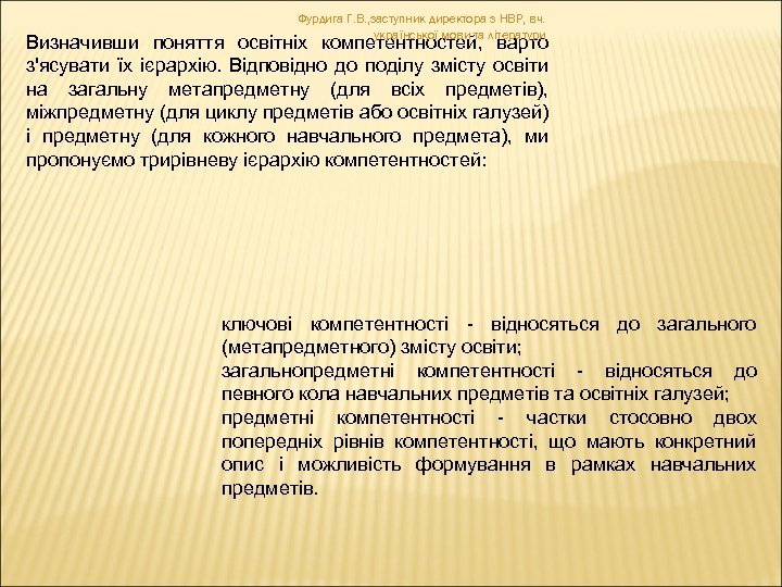 Фурдига Г. В. , заступник директора з НВР, вч. української мови та літератури Визначивши