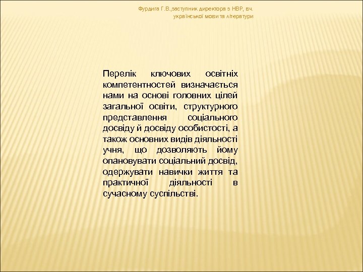 Фурдига Г. В. , заступник директора з НВР, вч. української мови та літератури Перелік