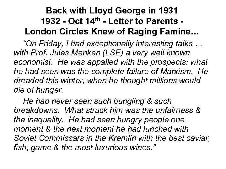 Back with Lloyd George in 1931 1932 - Oct 14 th - Letter to