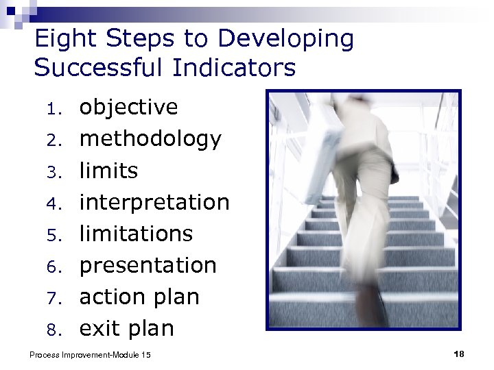 Eight Steps to Developing Successful Indicators 1. 2. 3. 4. 5. 6. 7. 8.