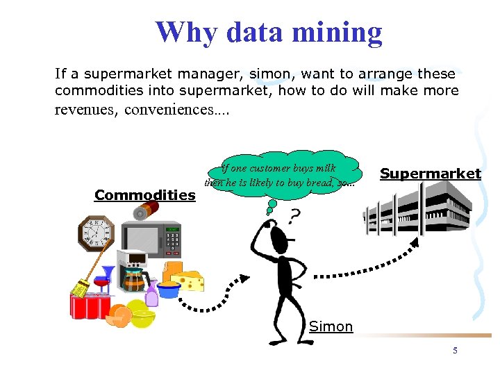 Why data mining If a supermarket manager, simon, want to arrange these commodities into