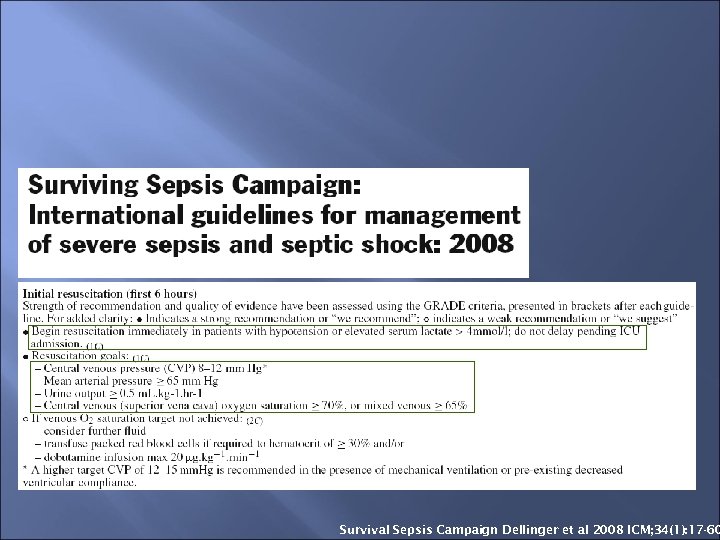 Survival Sepsis Campaign Dellinger et al 2008 ICM; 34(1): 17 -60 