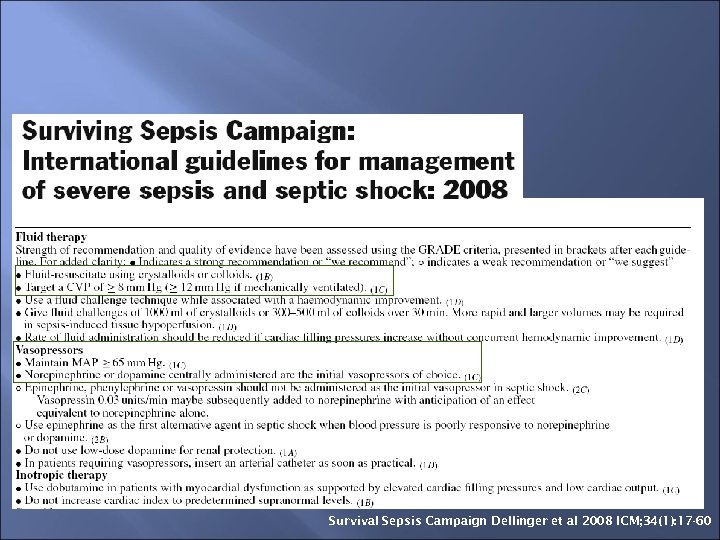 Survival Sepsis Campaign Dellinger et al 2008 ICM; 34(1): 17 -60 
