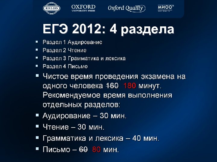 ЕГЭ 2012: 4 раздела 