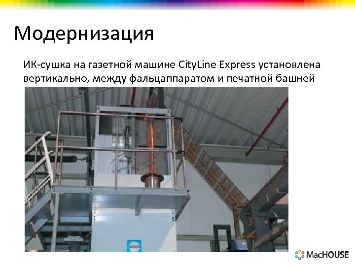 Модернизация ИК-сушка на газетной машине City. Line Express установлена вертикально, между фальцаппаратом и печатной