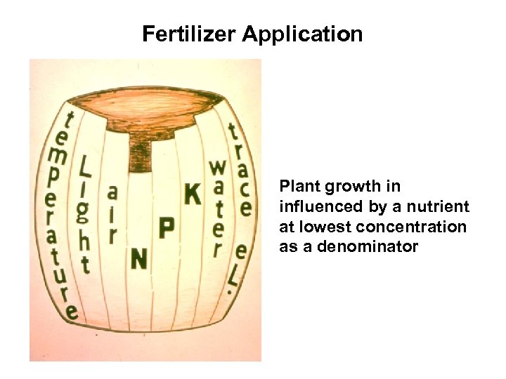 Fertilizer Application Plant growth in influenced by a nutrient at lowest concentration as a