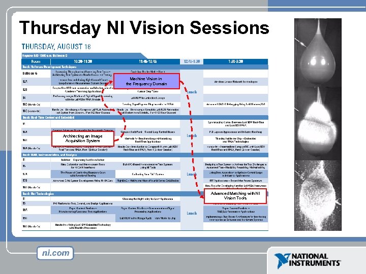 Thursday NI Vision Sessions Machine Vision in the Frequency Domain Architecting an Image Acquisition