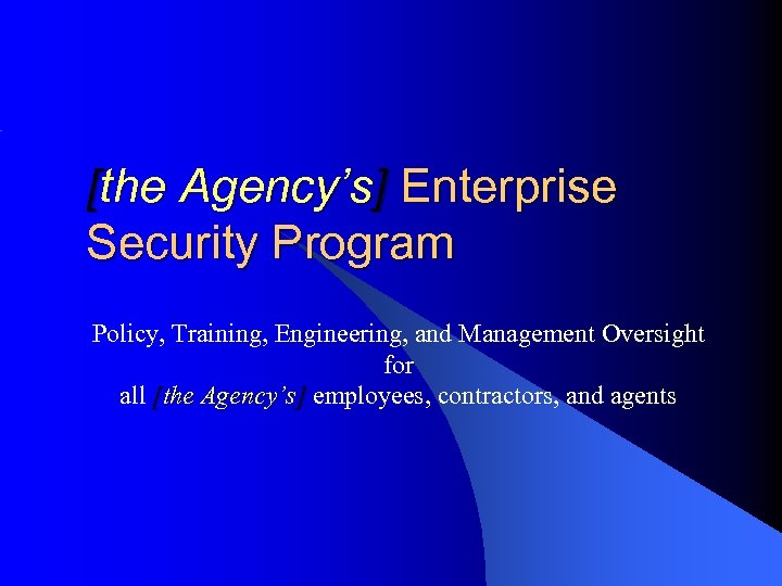 [the Agency’s] Enterprise Security Program Policy, Training, Engineering, and Management Oversight for all [the