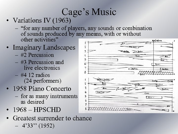 Cage’s Music • Variations IV (1963) – “for any number of players, any sounds