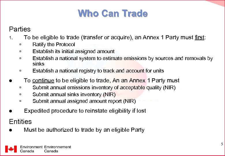 Who Can Trade Parties To be eligible to trade (transfer or acquire), an Annex