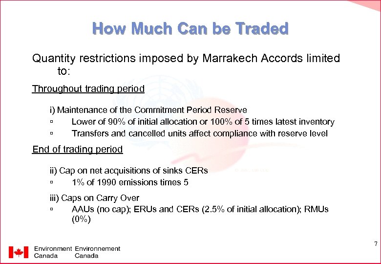 How Much Can be Traded Quantity restrictions imposed by Marrakech Accords limited to: Throughout