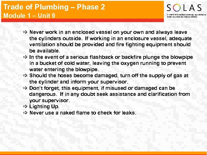 Trade of Plumbing – Phase 2 Module 1 – Unit 9 _ Never work