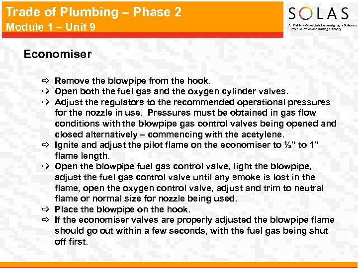 Trade of Plumbing – Phase 2 Module 1 – Unit 9 Economiser _ Remove