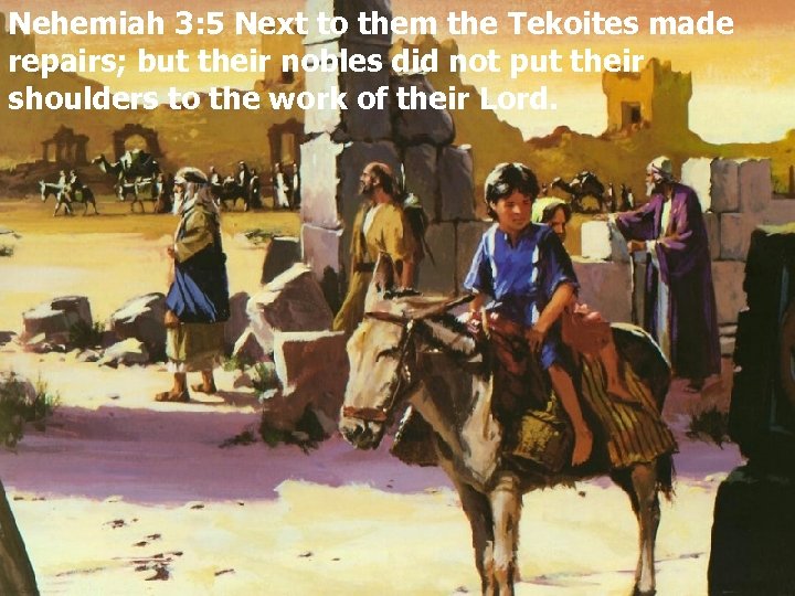 Nehemiah 3: 5 Next to them the Tekoites made repairs; but their nobles did