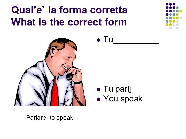 Qual’e` la forma corretta What is the correct form l Tu_____ l Tu parli