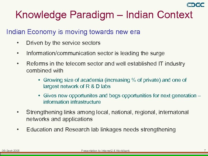 Knowledge Paradigm – Indian Context Indian Economy is moving towards new era • Driven