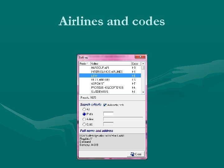 Airlines and codes 