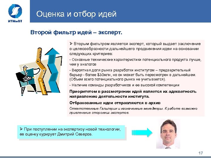 Оценка и отбор идей Второй фильтр идей – эксперт. Ø Вторым фильтром является эксперт,