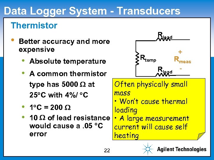 Data Logger System - Transducers Thermistor Click to edit Master subtitle style • Better