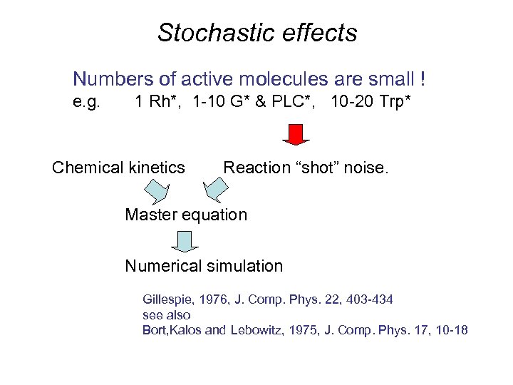 Stochastic effects Numbers of active molecules are small ! e. g. 1 Rh*, 1