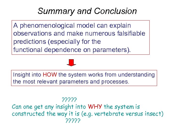 Summary and Conclusion A phenomenological model can explain observations and make numerous falsifiable predictions