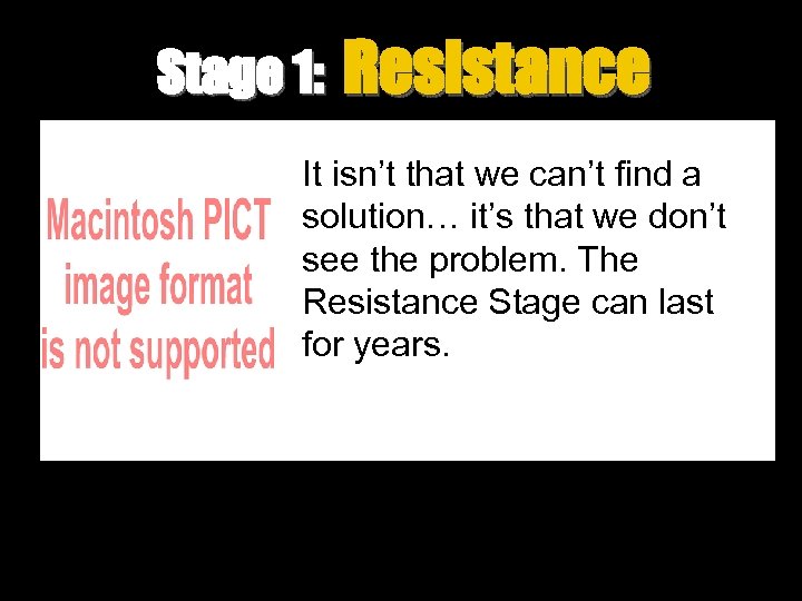 Stage 1: Resistance It isn’t that we can’t find a solution… it’s that we