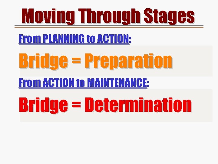 Moving Through Stages From PLANNING to ACTION: Get ready for temptations and set up