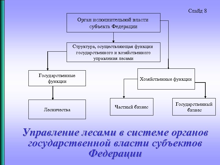 Слайд 8 Орган исполнительной власти субъекта Федерации Структура, осуществляющая функции государственного и хозяйственного управления