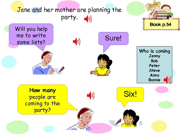 Jane and her mother are planning the party. Will you help me to write