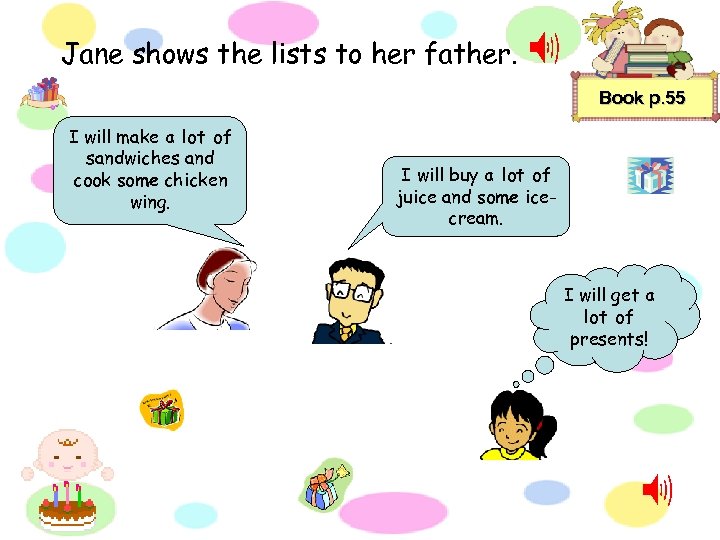 Jane shows the lists to her father. Book p. 55 I will make a