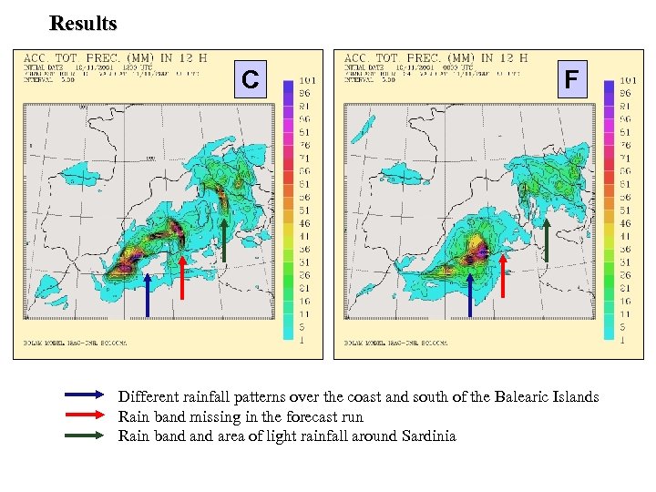 Results C F Different rainfall patterns over the coast and south of the Balearic