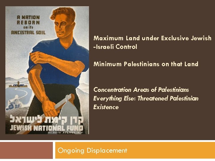 Maximum Land under Exclusive Jewish -Israeli Control Minimum Palestinians on that Land Concentration Areas