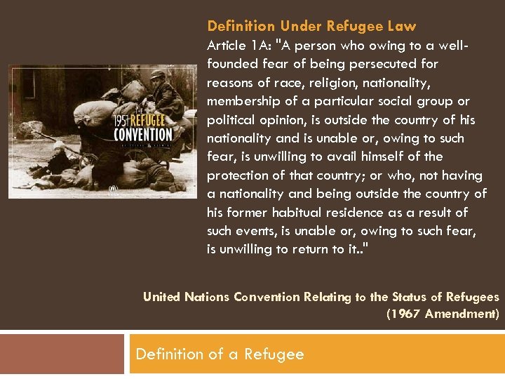 Definition Under Refugee Law Article 1 A: 