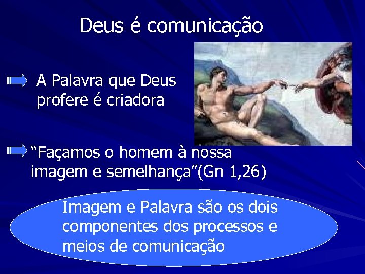 Deus é comunicação A Palavra que Deus profere é criadora “Façamos o homem à
