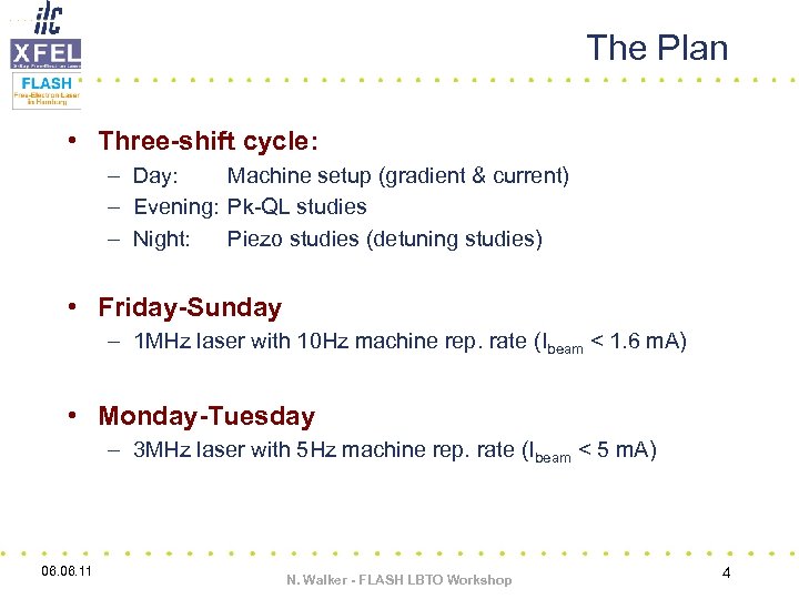The Plan • Three-shift cycle: – Day: Machine setup (gradient & current) – Evening: