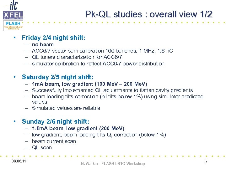 Pk-QL studies : overall view 1/2 • Friday 2/4 night shift: – – no