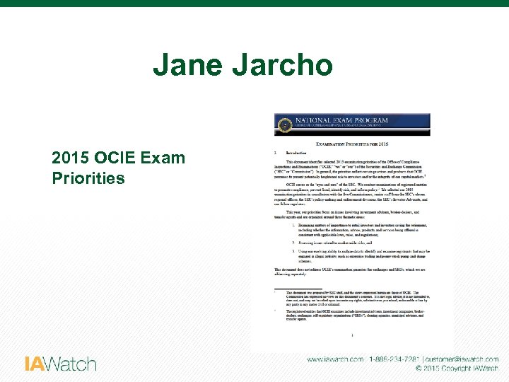 Jane Jarcho 2015 OCIE Exam Priorities 