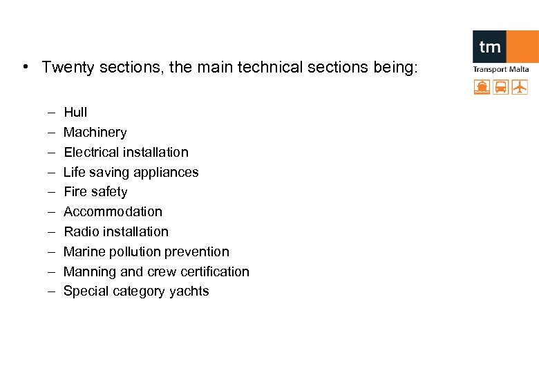  • Twenty sections, the main technical sections being: – – – – –