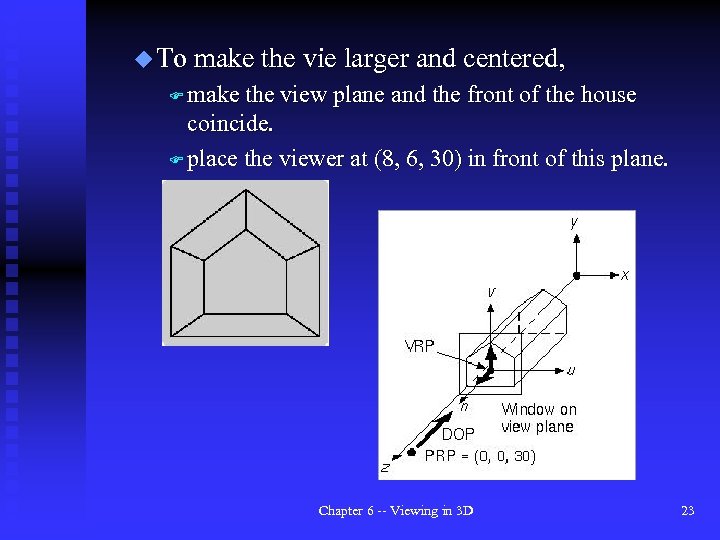 u To make the vie larger and centered, F make the view plane and