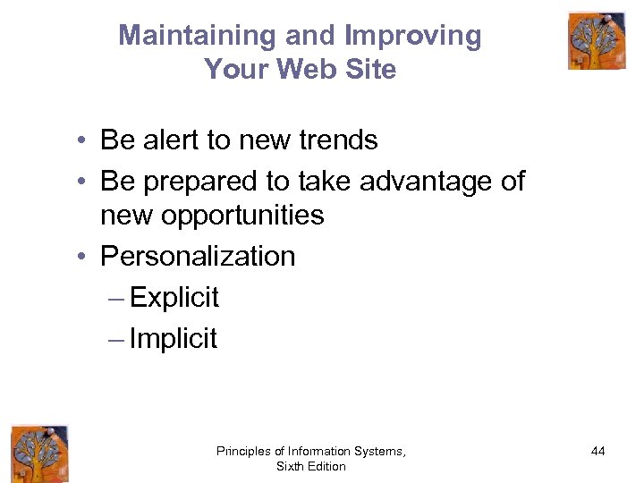 Maintaining and Improving Your Web Site • Be alert to new trends • Be