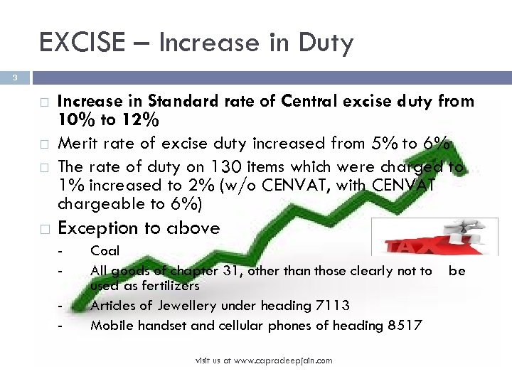 EXCISE – Increase in Duty 3 Increase in Standard rate of Central excise duty