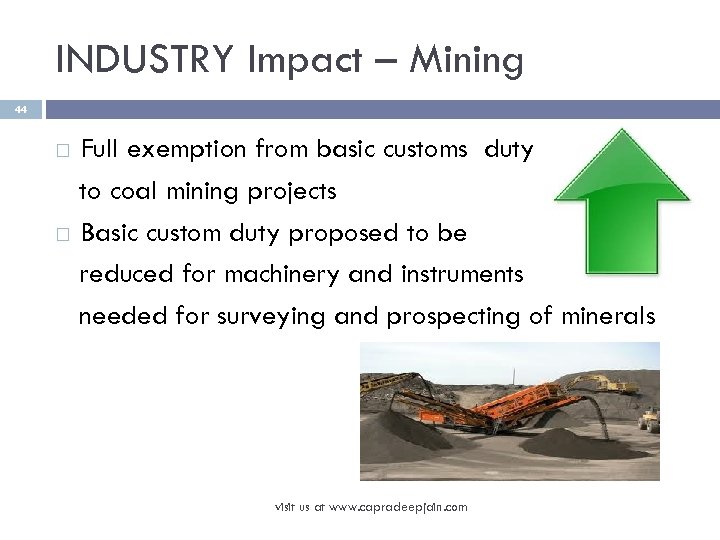 INDUSTRY Impact – Mining 44 Full exemption from basic customs duty to coal mining